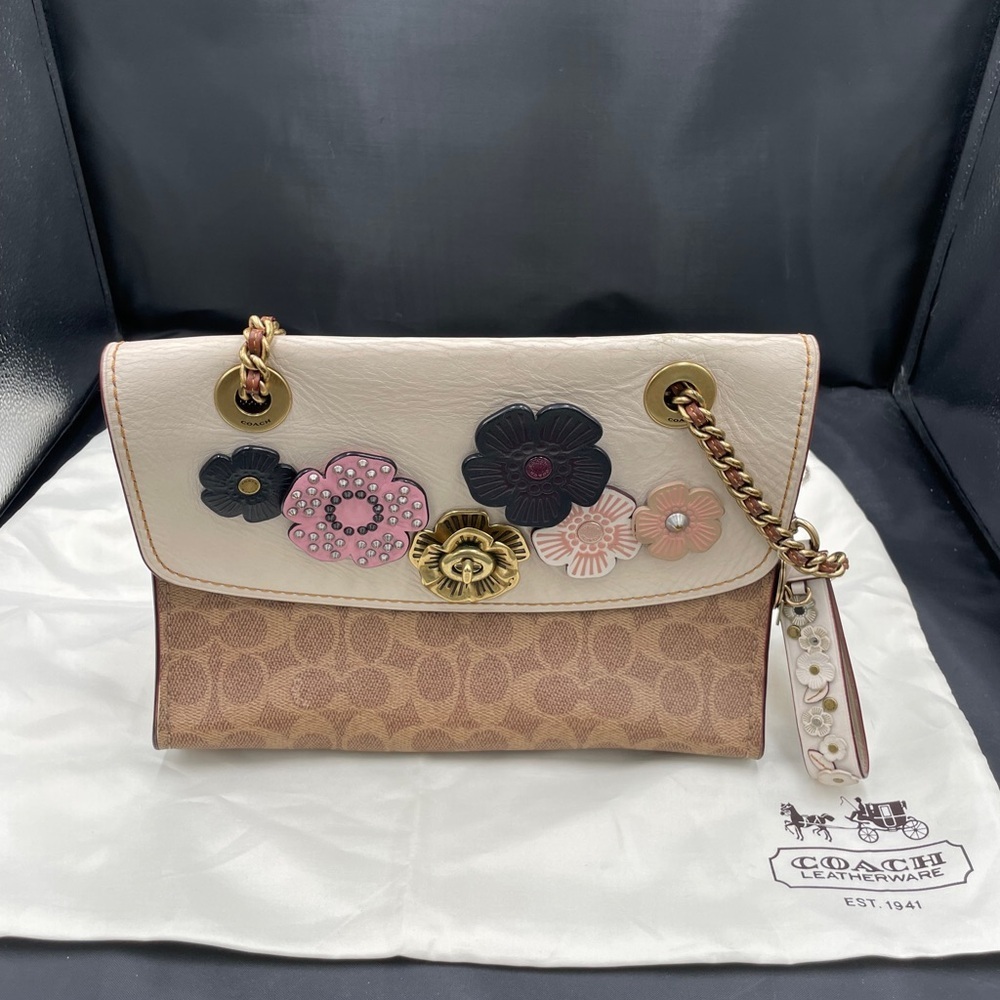 Coach Parker Color block Signature Pebbled leather with Tea Rose appliqué - Picture 3 of 15